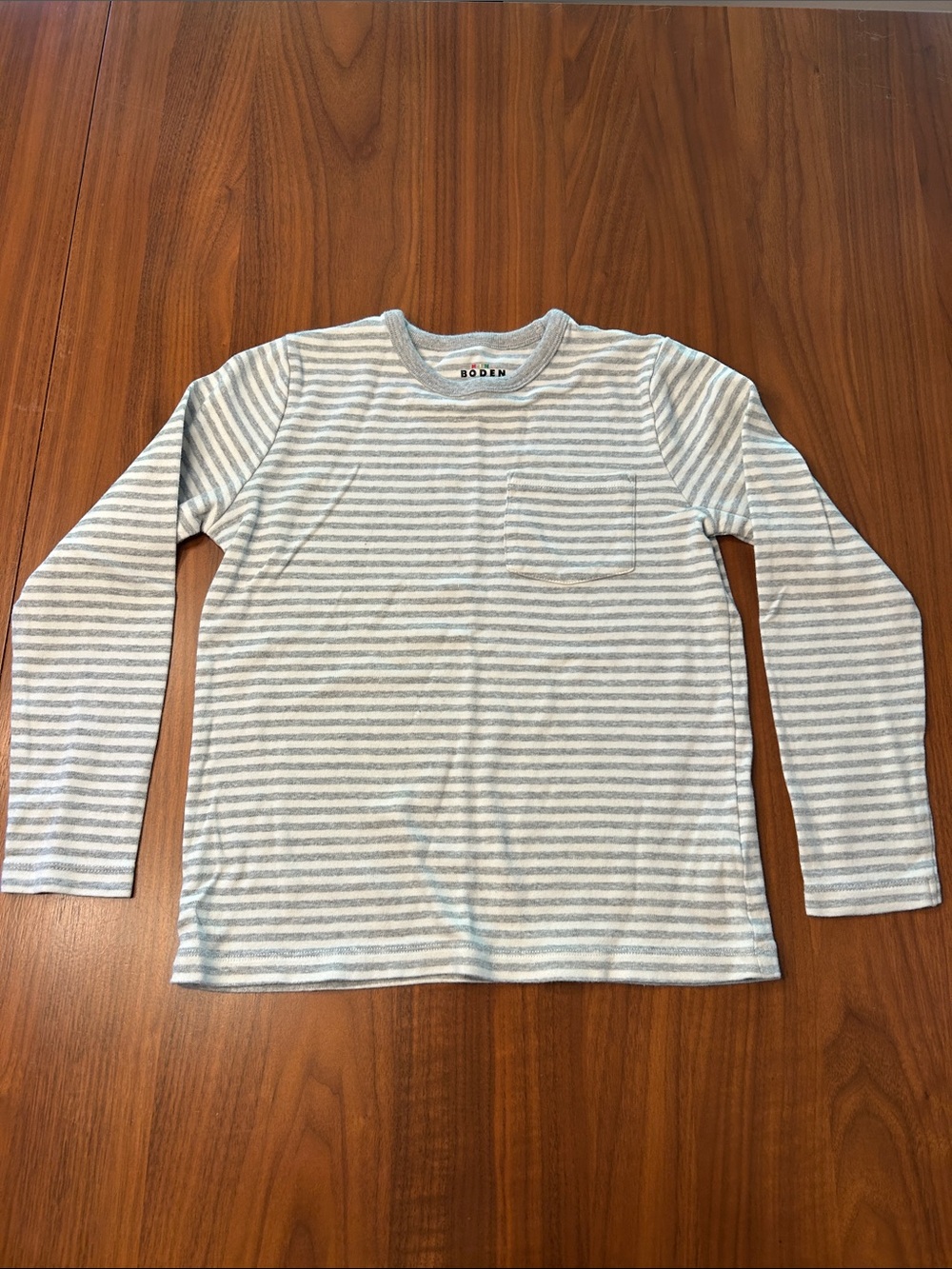 Boden Gray & White Striped Long Sleeve Tee